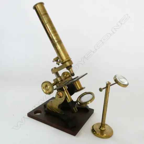 J. H. STEWARD 406 & 66 STRAND & 54 CORNHILL, LONDON No.701 BRASS MONOCULAR MICROSCOPE w SLIDES & BULLSEYE IN MAHOG BOX